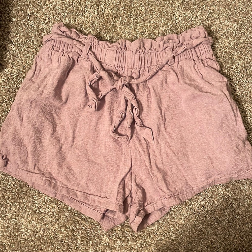 Hollister light purple linen belted shorts